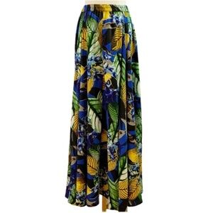 Tropical Tiki Leaf Print Maxi Skirt Size Large